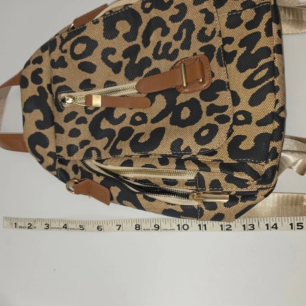 Unbranded Mini Backpack Women OS Leopard Animal Print Faux Leather Trim Gold